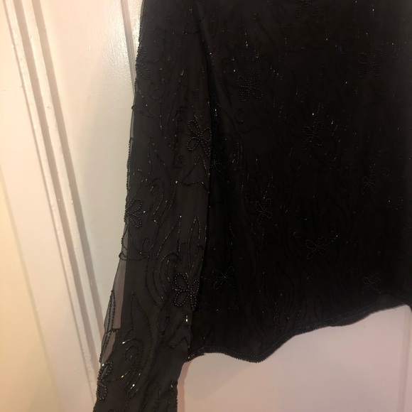 Silky Nights New York 100% silk Black Textured Open Front Blazer. Gently used - Picture 7 of 8